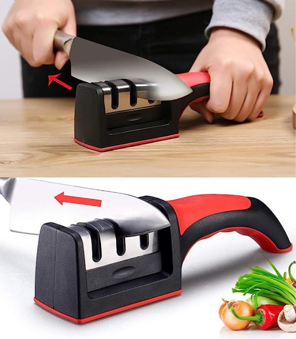 3-in-1 Knife Sharpener With Fruit And Meat Knife Peeler 3-stage Diamond Coated