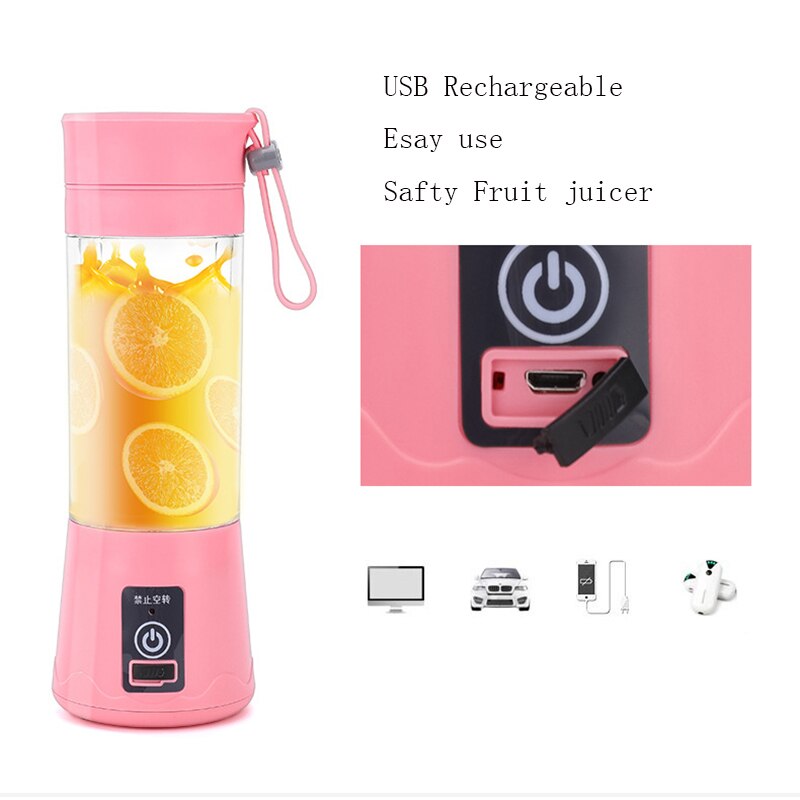 Hand Juicer Maker Fruit Blender Usb Blender Kitchen Mixer Kitche-6-blade Portable Home Usb Rechargeable Electric Fruit Extractor Juice Blender Machine